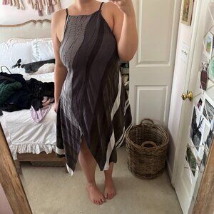 Free People Green Striped Handkerchief Hem Dress | Halter Neck | Size Large